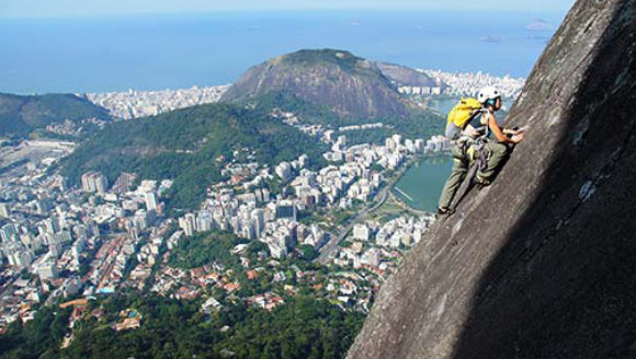 Rock climbing in Rio de Janeiro. Corcovado Mountain climbing.